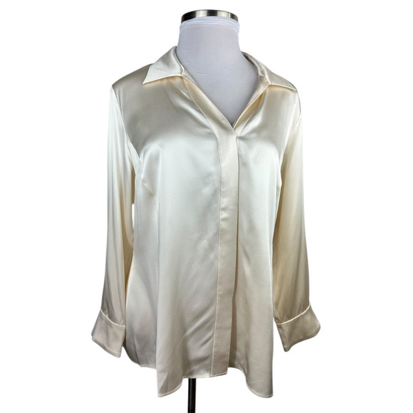 Lafayette 148 New York Silk Blouse Ivory Champagne LS Button Front Plus Size 20 - Picture 14 of 14